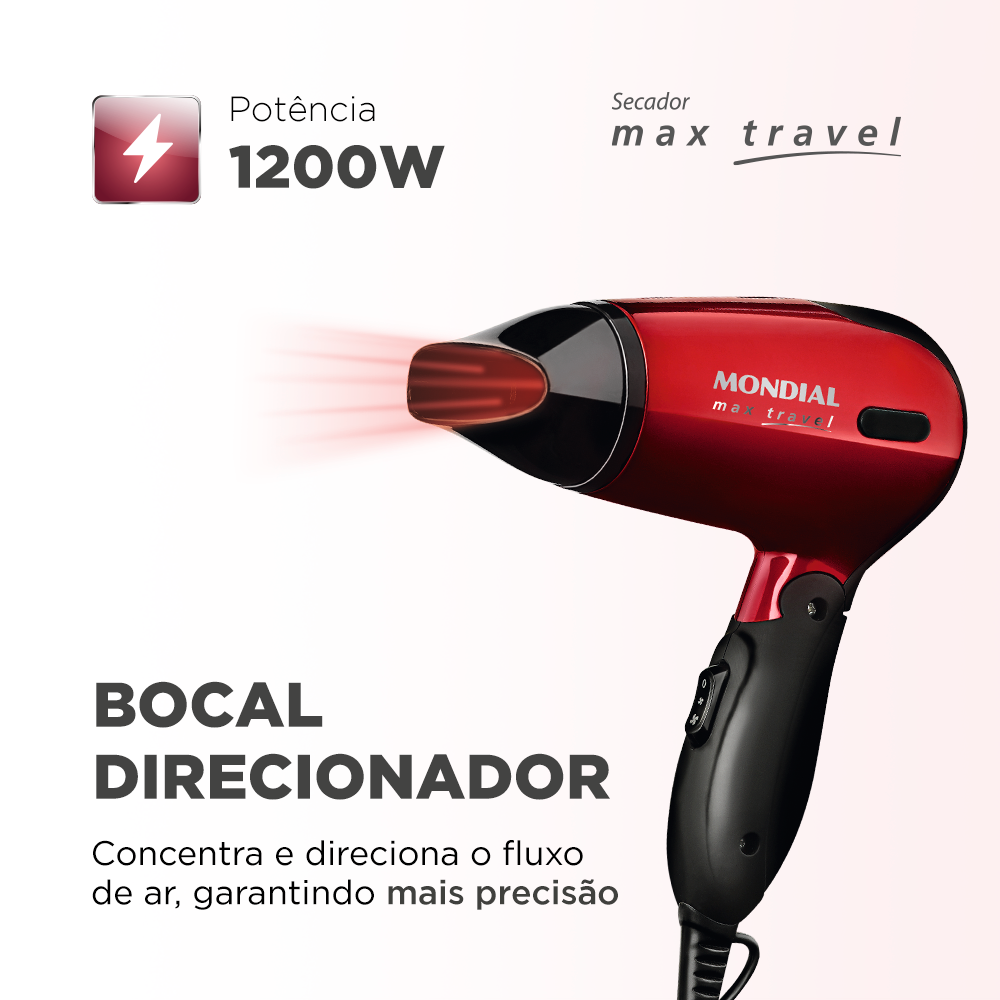 Secador De Cabelos Mondial Max Travel Sc-10 Bivolt 1200W Secador De Cabelos Mondial Max Travel Sc-10 Bivolt 1200W
